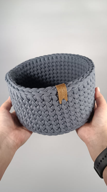 CLASSIC Set — Storm | Handmade Round Crochet Storage Baskets (Set of 3)