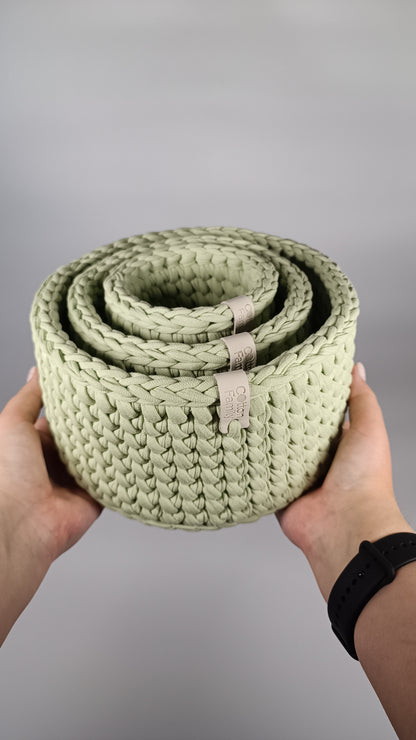CLASSIC Set — Matcha | Handmade Round Crochet Storage Baskets (Set of 3)