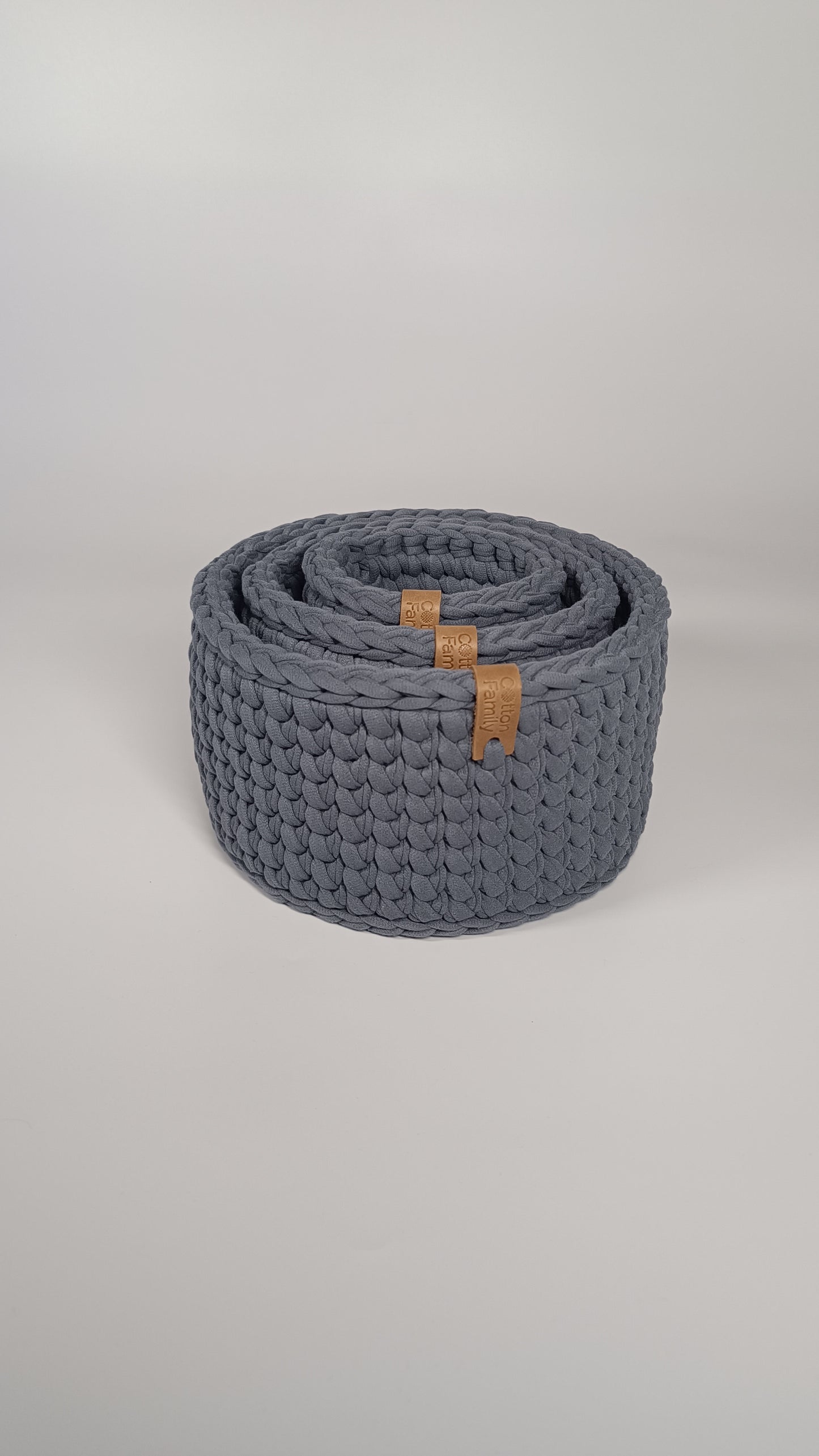 CLASSIC Set — Storm | Handmade Round Crochet Storage Baskets (Set of 3)