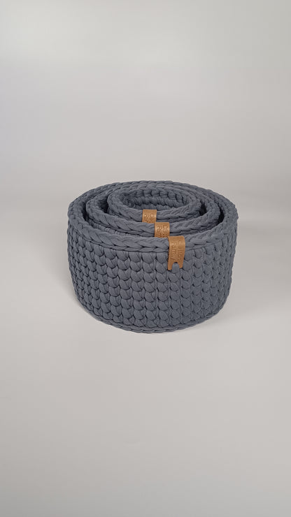 CLASSIC Set — Storm | Handmade Round Crochet Storage Baskets (Set of 3)