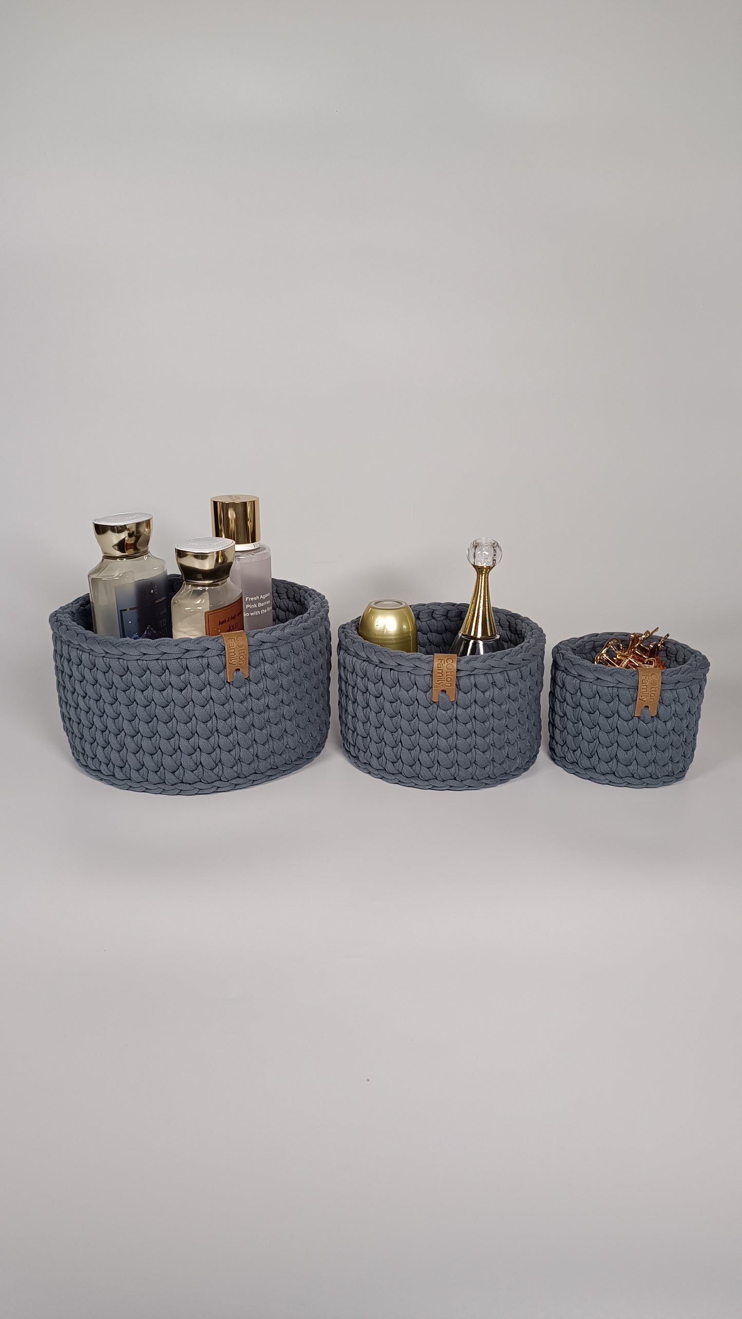 CLASSIC Set — Storm | Handmade Round Crochet Storage Baskets (Set of 3)