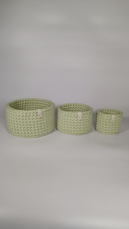 CLASSIC Set — Matcha | Handmade Round Crochet Storage Baskets (Set of 3)