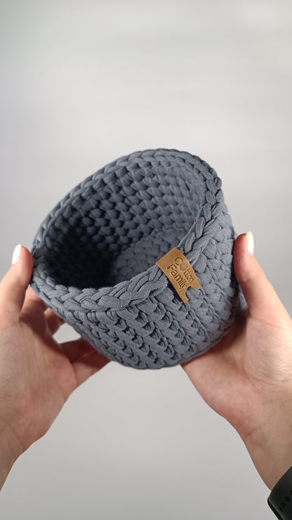 CLASSIC Set — Storm | Handmade Round Crochet Storage Baskets (Set of 3)