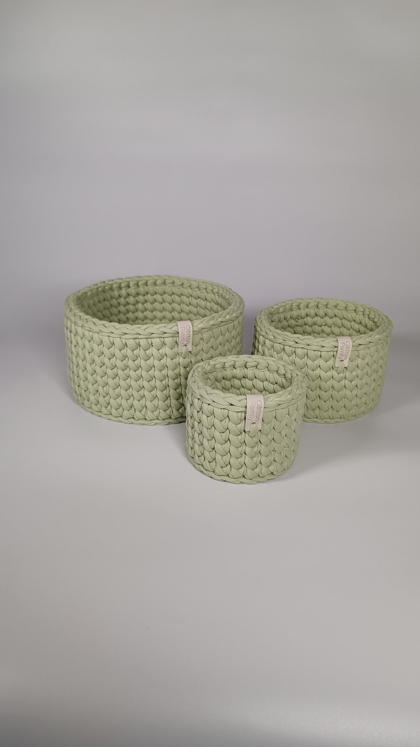 CLASSIC Set — Matcha | Handmade Round Crochet Storage Baskets (Set of 3)