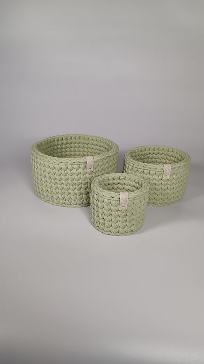 CLASSIC Set — Matcha | Handmade Round Crochet Storage Baskets (Set of 3)