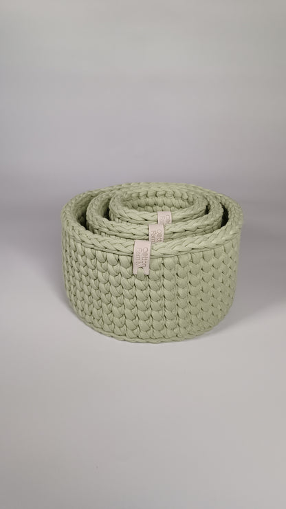 CLASSIC Set — Matcha | Handmade Round Crochet Storage Baskets (Set of 3)
