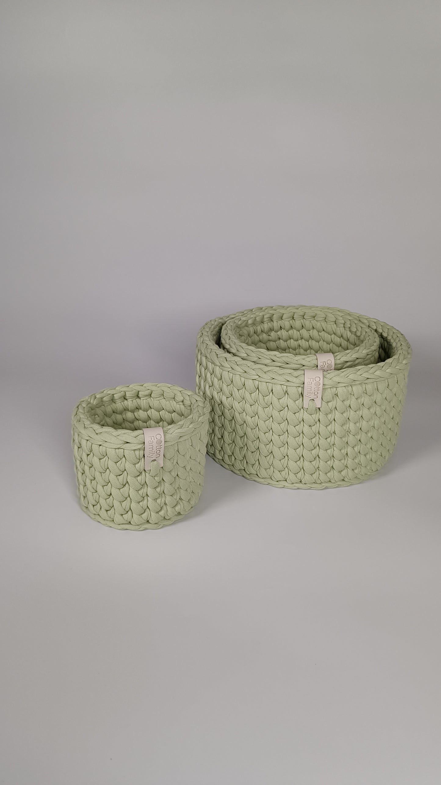 CLASSIC Set — Matcha | Handmade Round Crochet Storage Baskets (Set of 3)