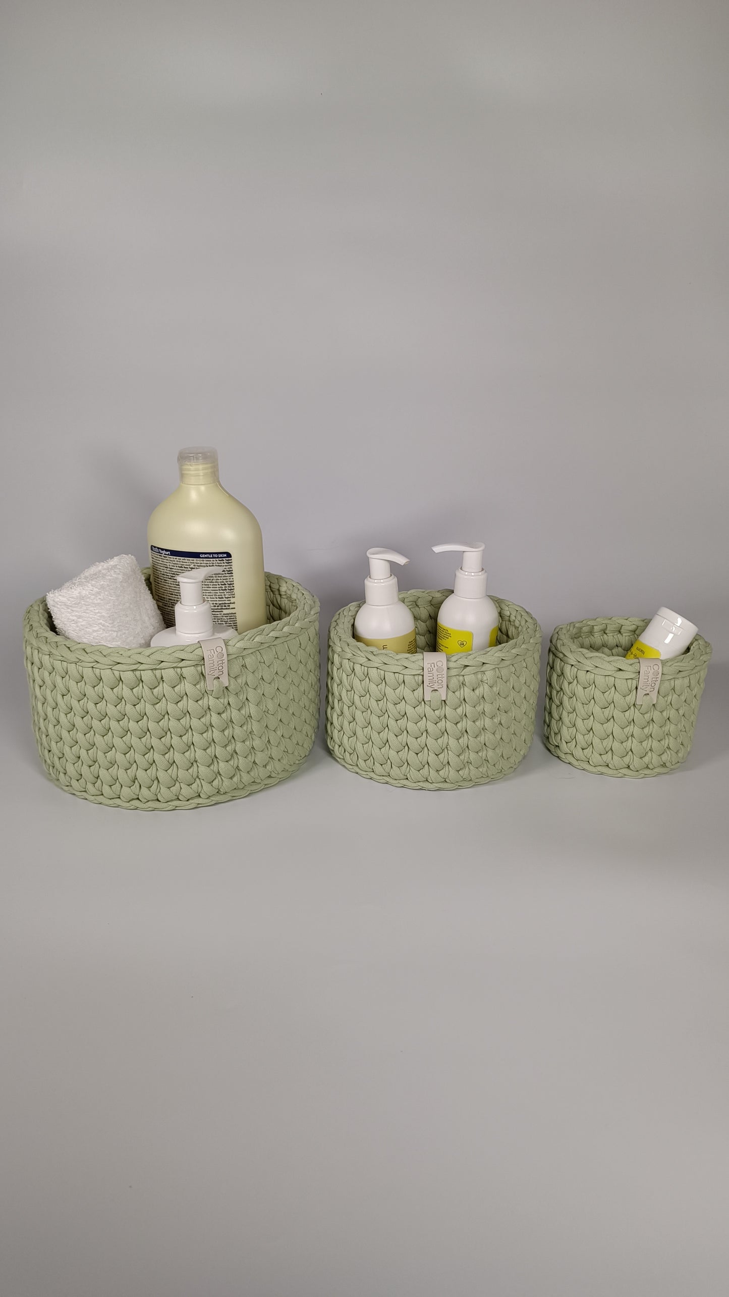 CLASSIC Set — Matcha | Handmade Round Crochet Storage Baskets (Set of 3)