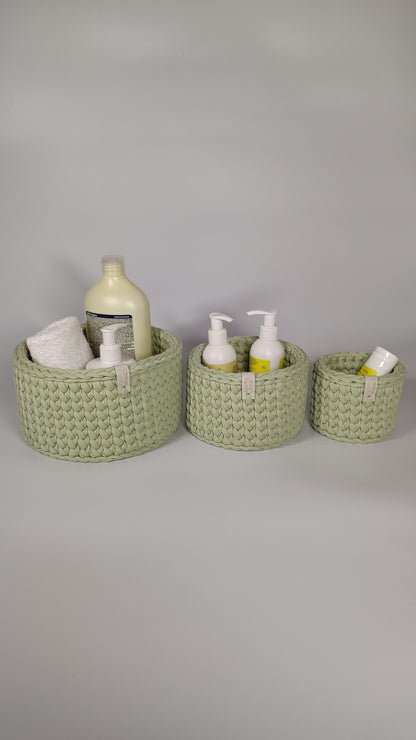 CLASSIC Set — Matcha | Handmade Round Crochet Storage Baskets (Set of 3)