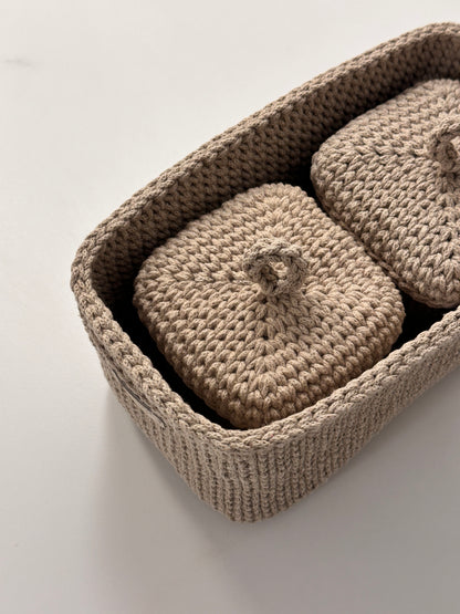 QUAD BOX Bathroom Storage Set — Sandy | Handmade Cotton-Cord Organizers with Lids