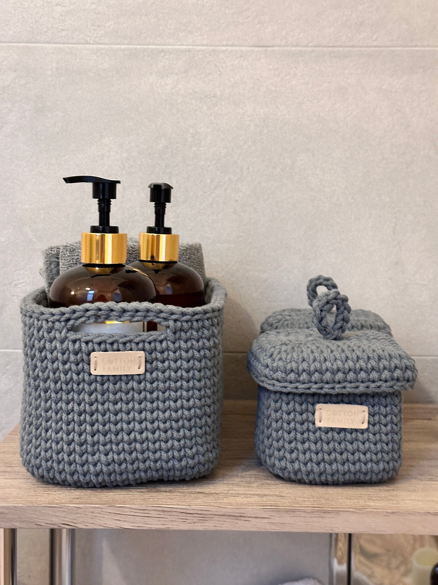 QUAD BOX Set — Steel | Handcrafted Cotton-Cord Bathroom & Home Organizers