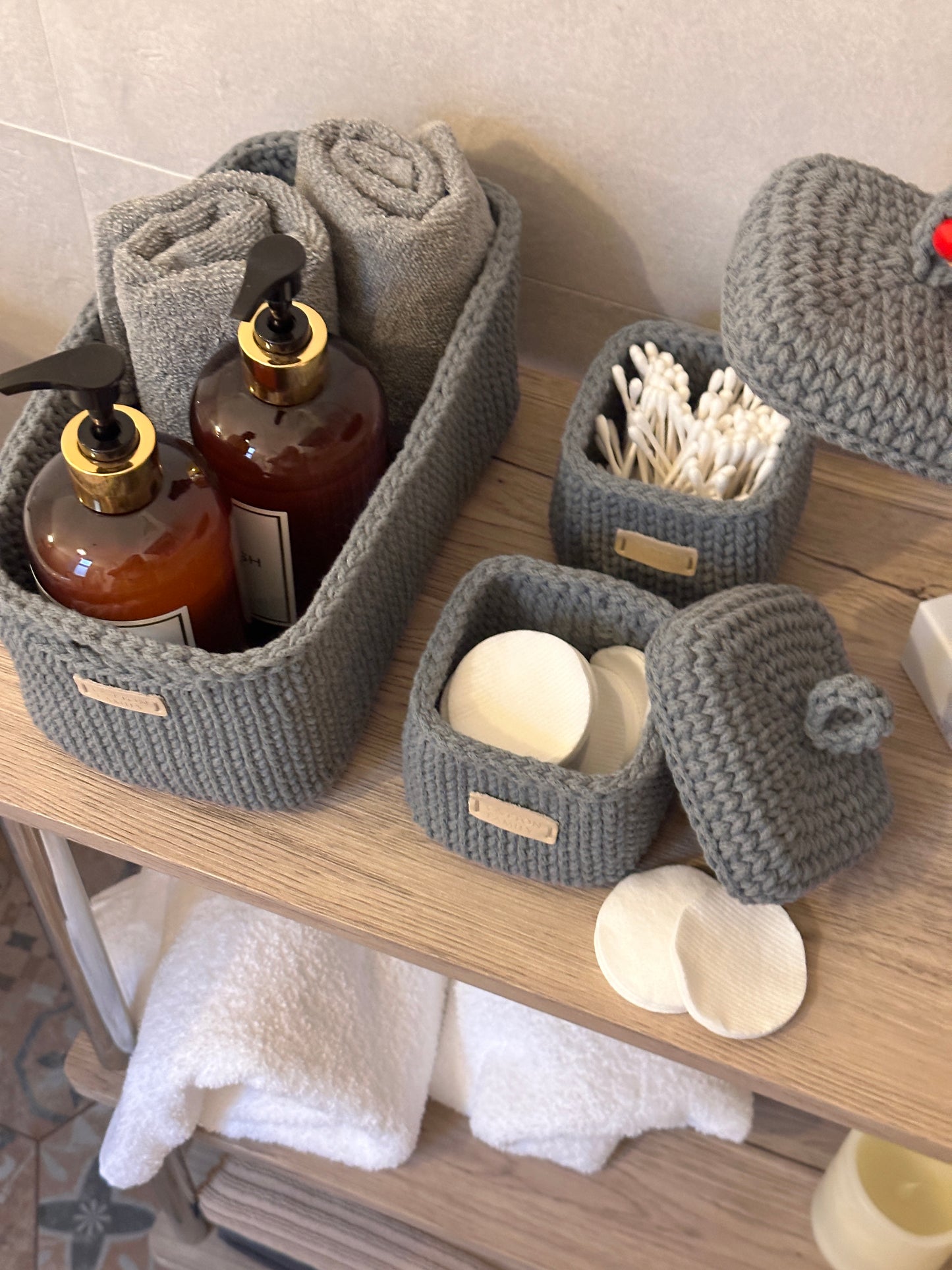 QUAD BOX Set — Steel | Handcrafted Cotton-Cord Bathroom & Home Organizers