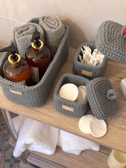 QUAD BOX Set — Steel | Handcrafted Cotton-Cord Bathroom & Home Organizers