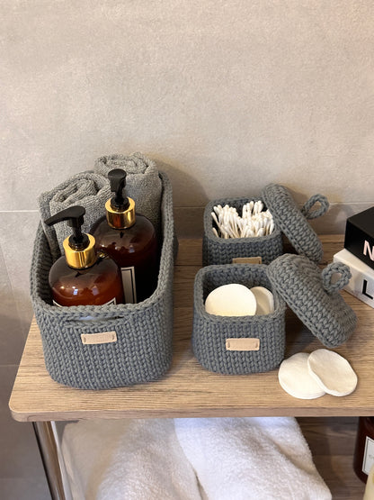 QUAD BOX Set — Steel | Handcrafted Cotton-Cord Bathroom & Home Organizers