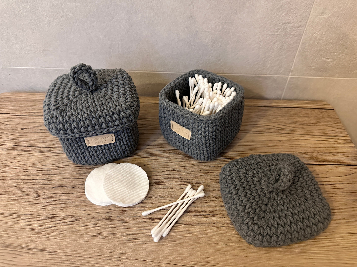 QUAD BOX Set — Steel | Handcrafted Cotton-Cord Bathroom & Home Organizers