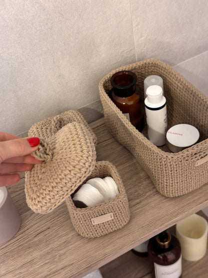 QUAD BOX Bathroom Storage Set — Sandy | Handmade Cotton-Cord Organizers with Lids