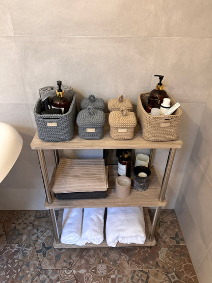 QUAD BOX Bathroom Storage Set — Sandy | Handmade Cotton-Cord Organizers with Lids