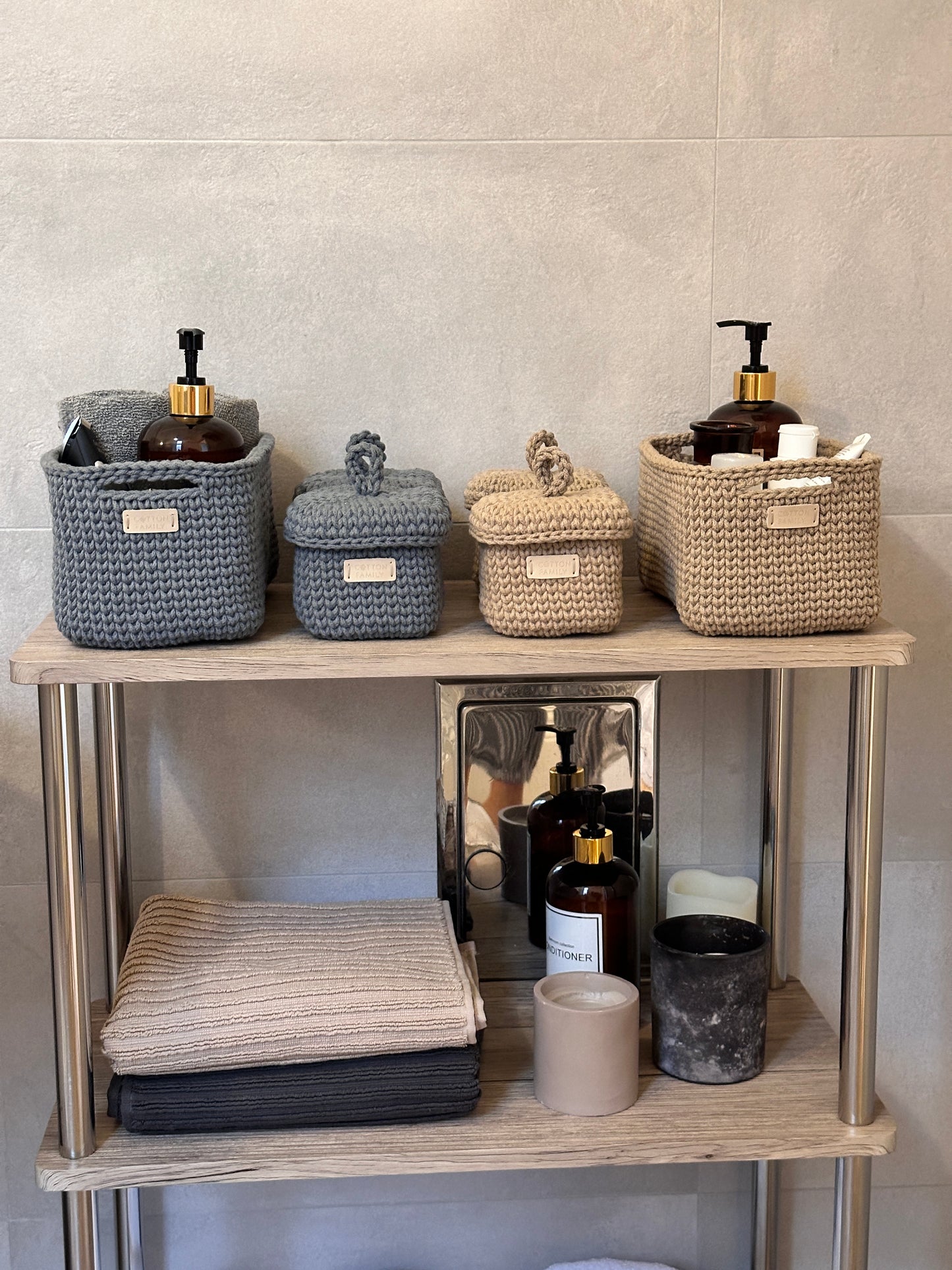 QUAD BOX Set — Steel | Handcrafted Cotton-Cord Bathroom & Home Organizers