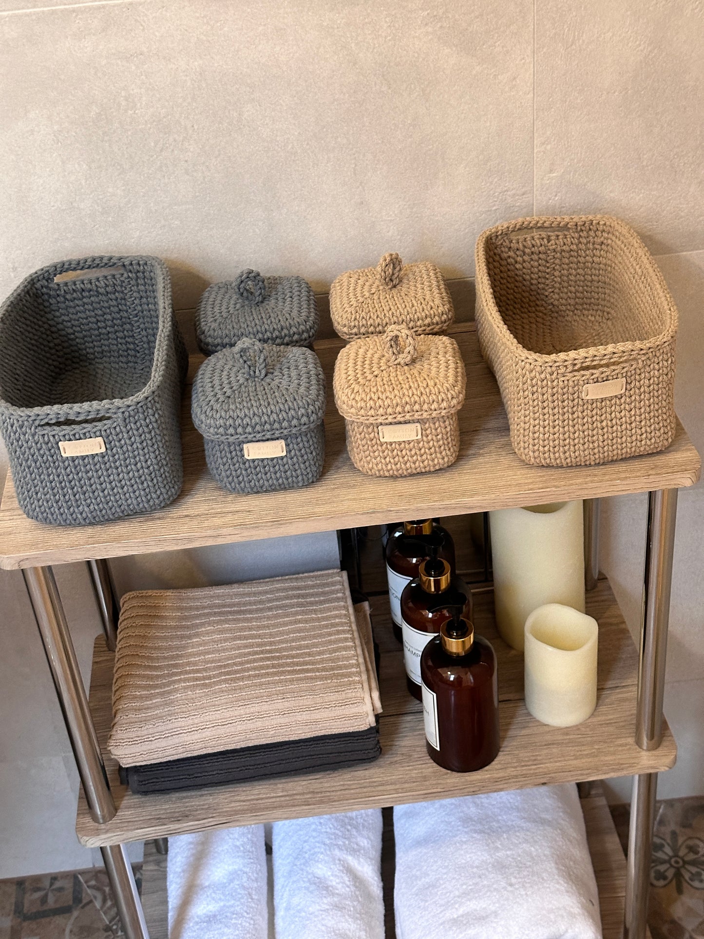 QUAD BOX Bathroom Storage Set — Sandy | Handmade Cotton-Cord Organizers with Lids