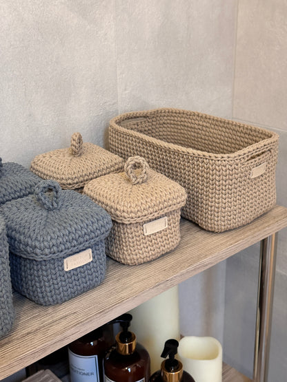 QUAD BOX Set — Steel | Handcrafted Cotton-Cord Bathroom & Home Organizers