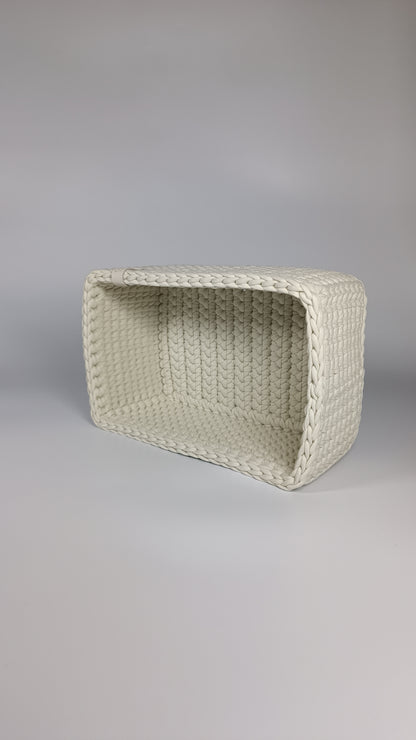 RECTO Basket — Ivory | Handmade Crochet Organizer with Knitted Bottom