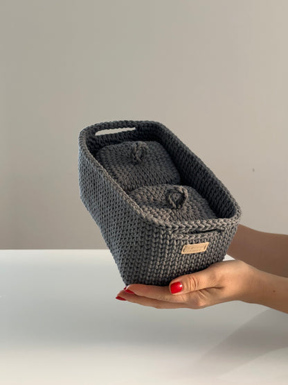 QUAD BOX Set — Steel | Handcrafted Cotton-Cord Bathroom & Home Organizers