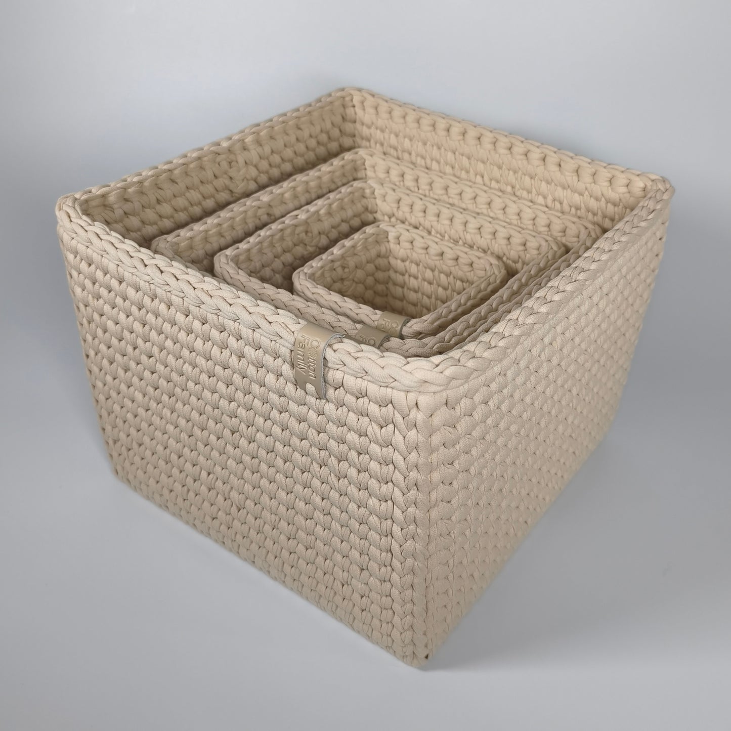 CUBE Wood Basket — Powder Beige