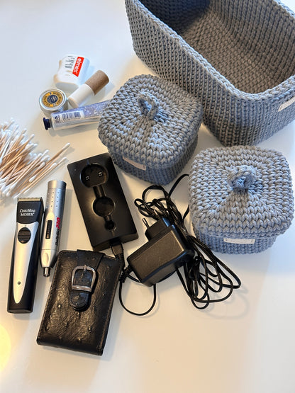 QUAD BOX Set — Steel | Handcrafted Cotton-Cord Bathroom & Home Organizers