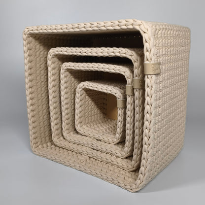 CUBE Wood Basket — Powder Beige