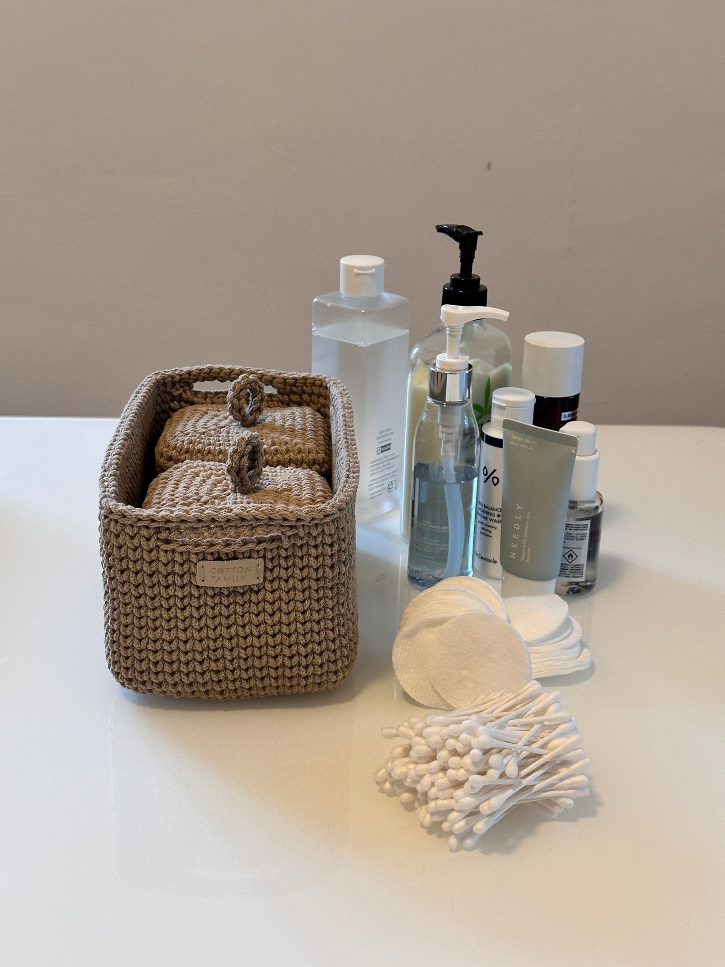 QUAD BOX Bathroom Storage Set — Sandy | Handmade Cotton-Cord Organizers with Lids