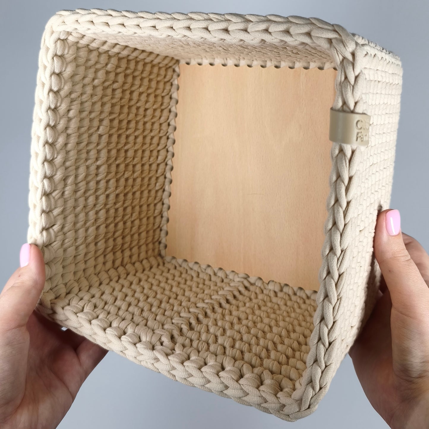 CUBE Wood Basket — Powder Beige