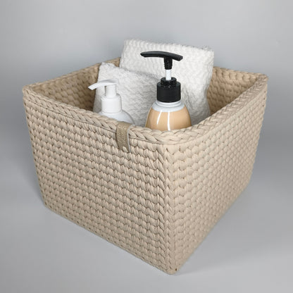 CUBE Wood Basket — Powder Beige