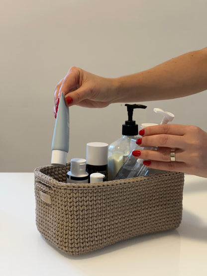 QUAD BOX Bathroom Storage Set — Sandy | Handmade Cotton-Cord Organizers with Lids