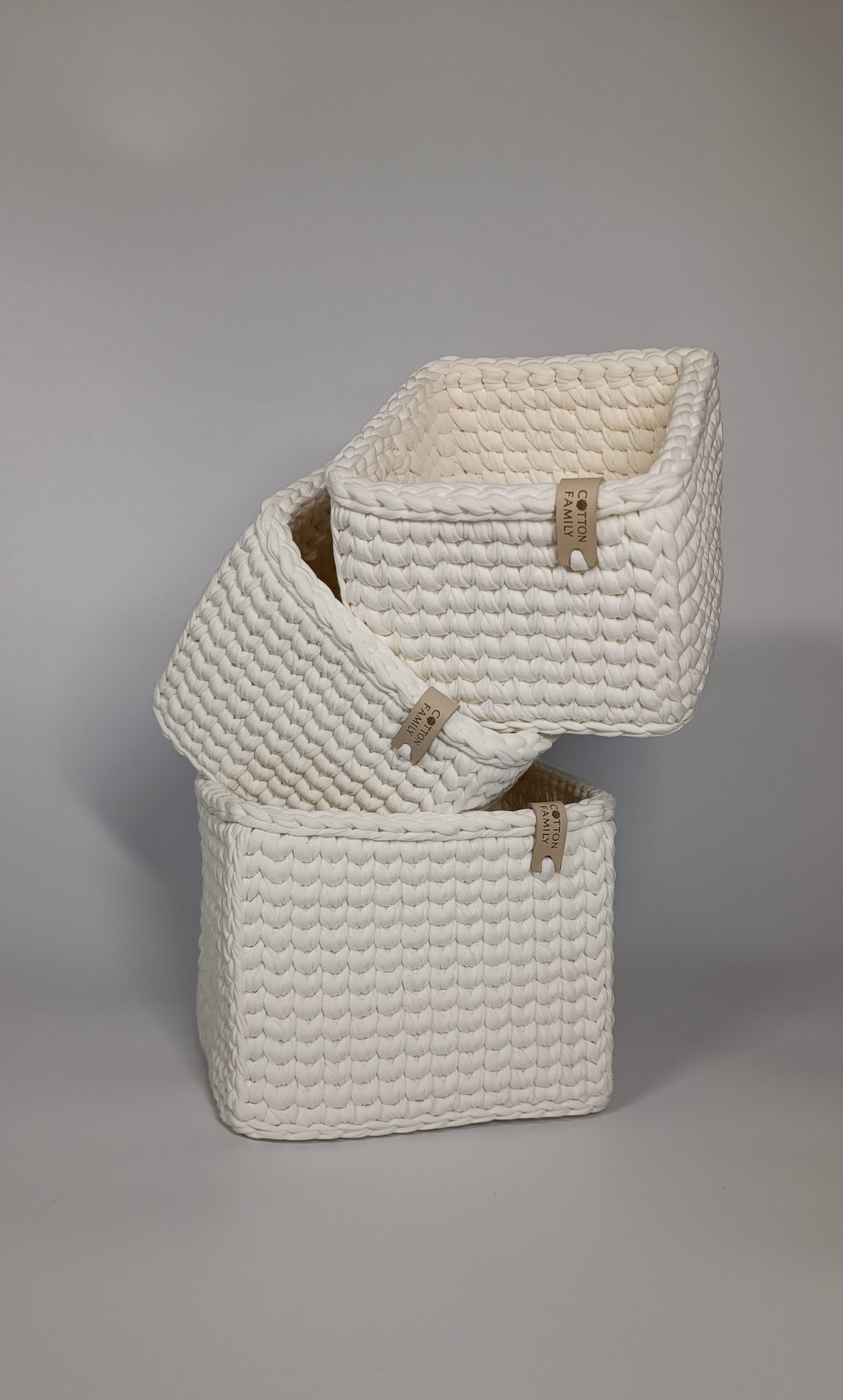 CUBE Set — Milk | Handmade Crochet Storage Baskets (Set of 3)