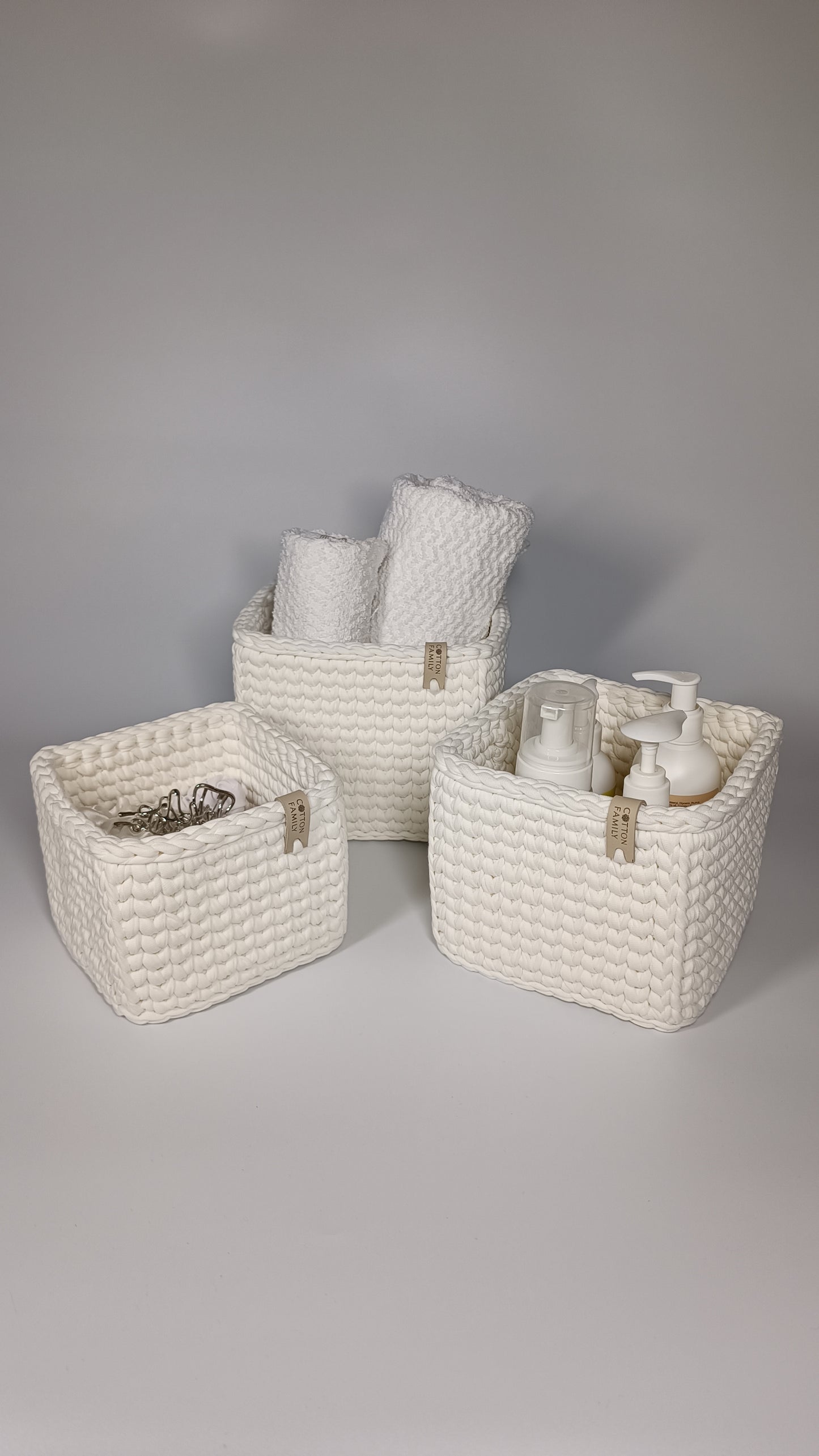 CUBE Set — Milk | Handmade Crochet Storage Baskets (Set of 3)
