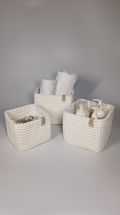 CUBE Set — Milk | Handmade Crochet Storage Baskets (Set of 3)