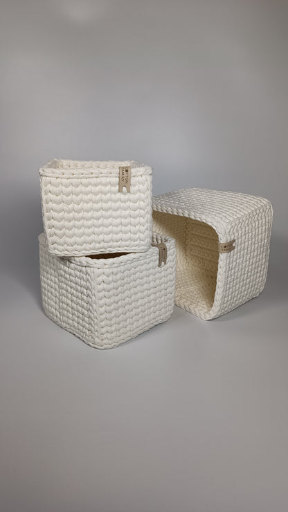 CUBE Set — Milk | Handmade Crochet Storage Baskets (Set of 3)