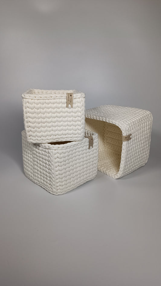 CUBE Set — Milk | Handmade Crochet Storage Baskets (Set of 3)