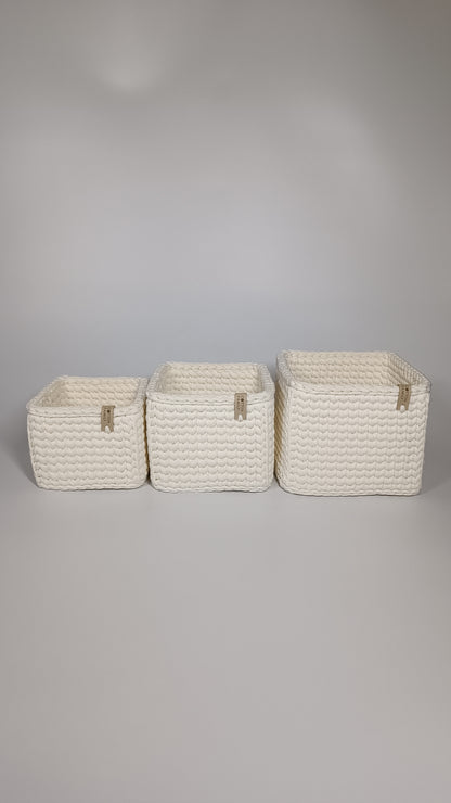 CUBE Set — Milk | Handmade Crochet Storage Baskets (Set of 3)
