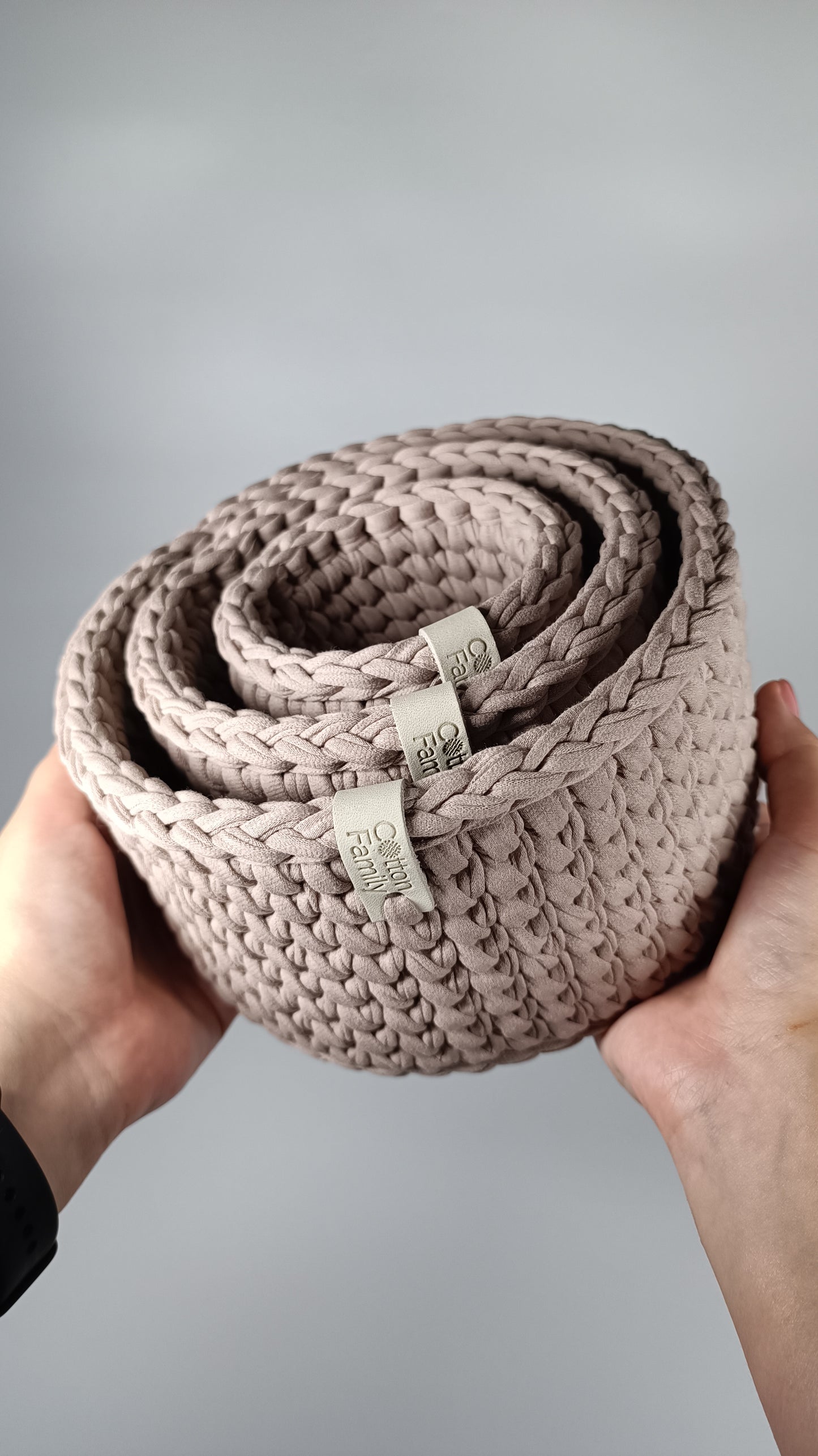 CLASSIC Set — French Gray | Handmade Round Crochet Storage Baskets (Set of 3)