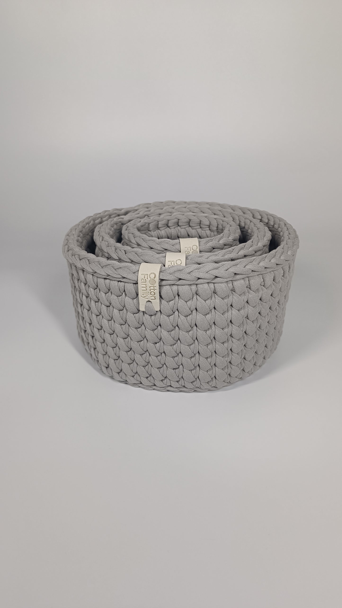 CLASSIC Set — Warm Gray | Handmade Round Crochet Storage Baskets (Set of 3)