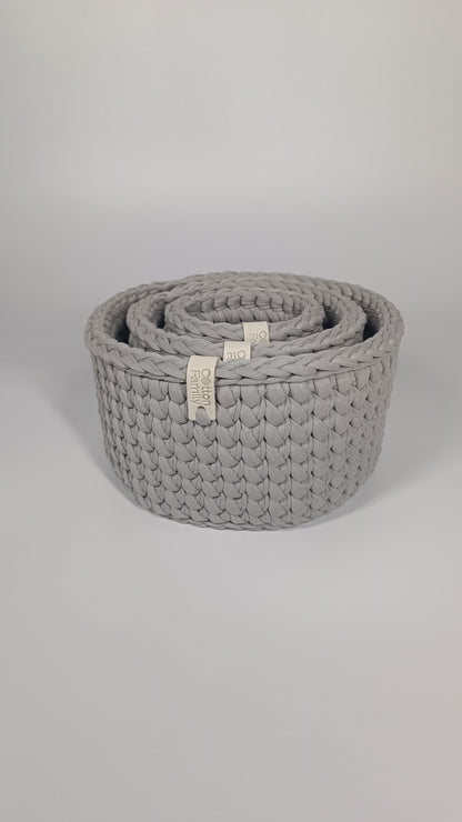 CLASSIC Set — Warm Gray | Handmade Round Crochet Storage Baskets (Set of 3)