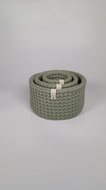 CLASSIC Set — Sage Mist | Handmade Round Crochet Storage Baskets (Set of 3)