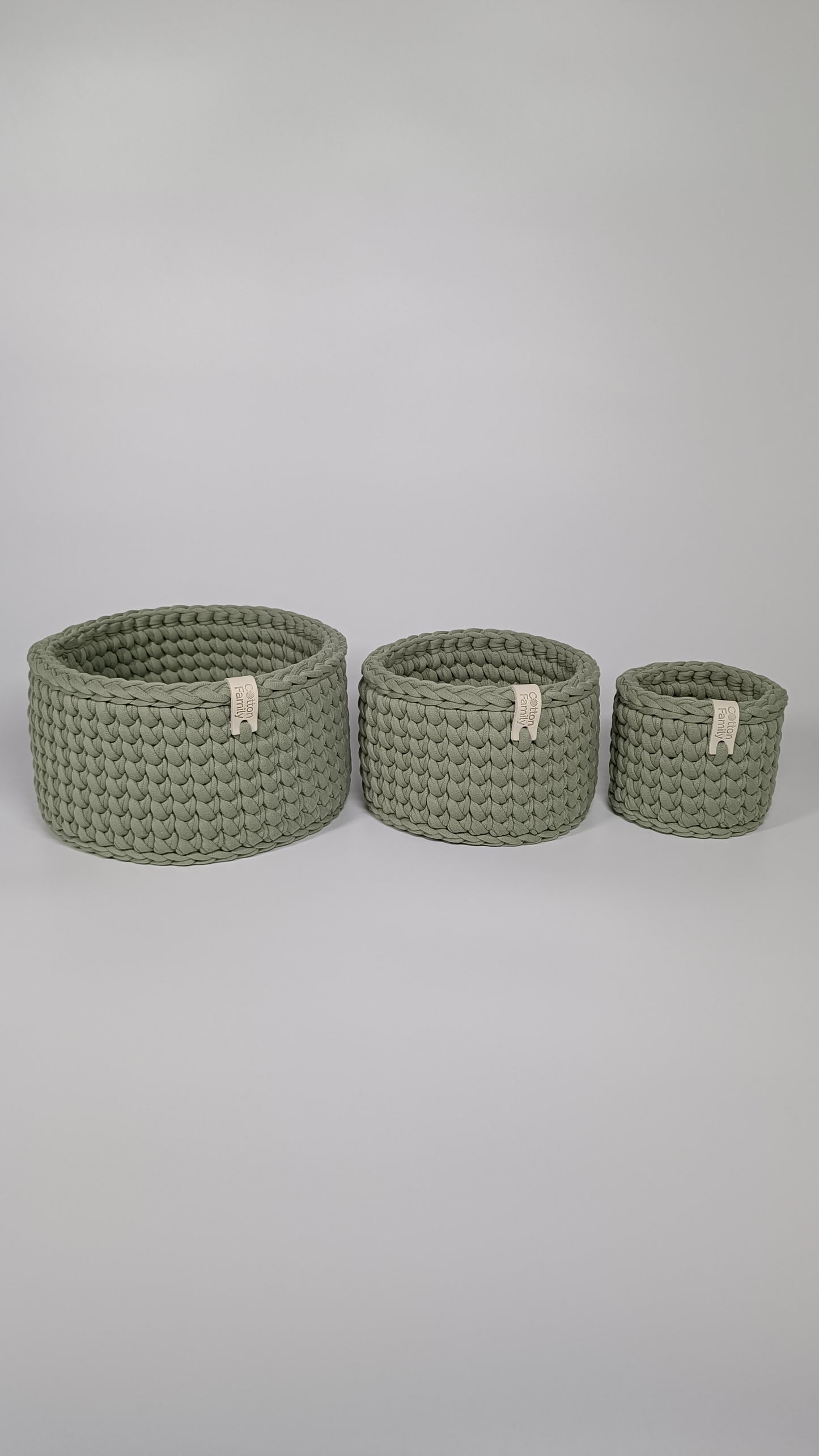 CLASSIC Set — Sage Mist | Handmade Round Crochet Storage Baskets (Set of 3)