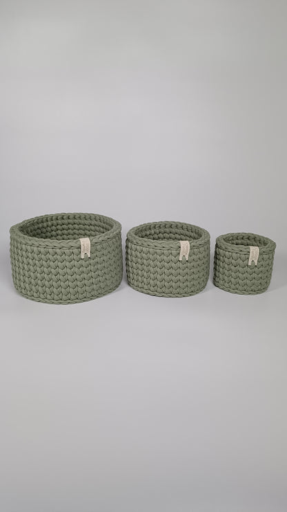 CLASSIC Set — Sage Mist | Handmade Round Crochet Storage Baskets (Set of 3)