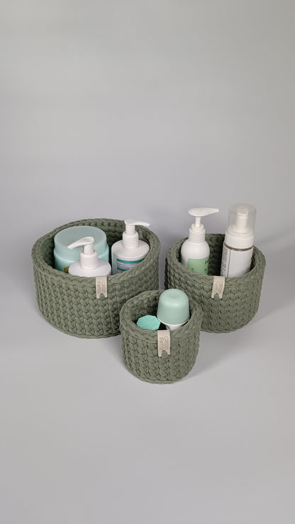 CLASSIC Set — Sage Mist | Handmade Round Crochet Storage Baskets (Set of 3)