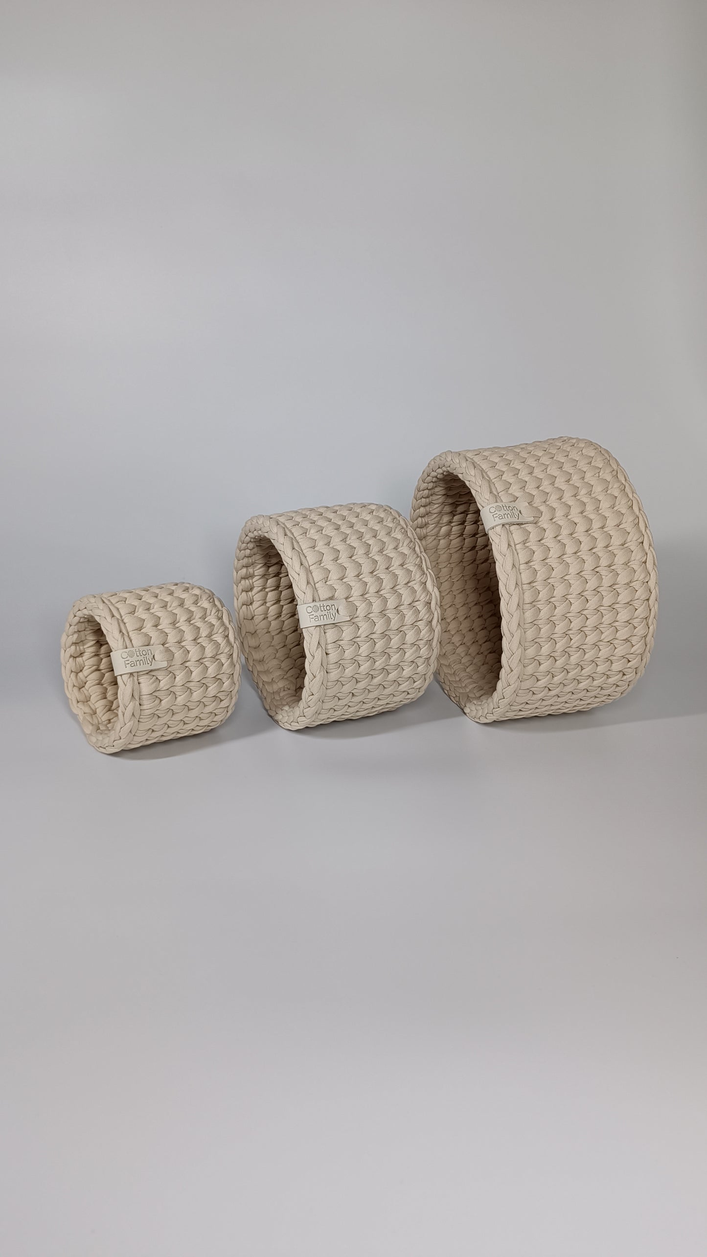 CLASSIC Set — Beige Powder | Handmade Round Crochet Storage Baskets (Set of 3)