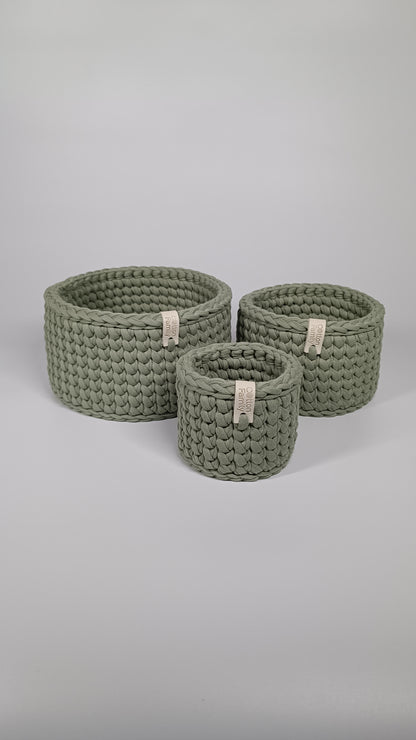 CLASSIC Set — Sage Mist | Handmade Round Crochet Storage Baskets (Set of 3)