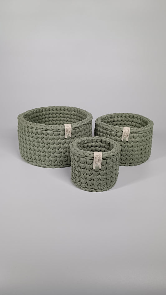 CLASSIC Set — Sage Mist | Handmade Round Crochet Storage Baskets (Set of 3)