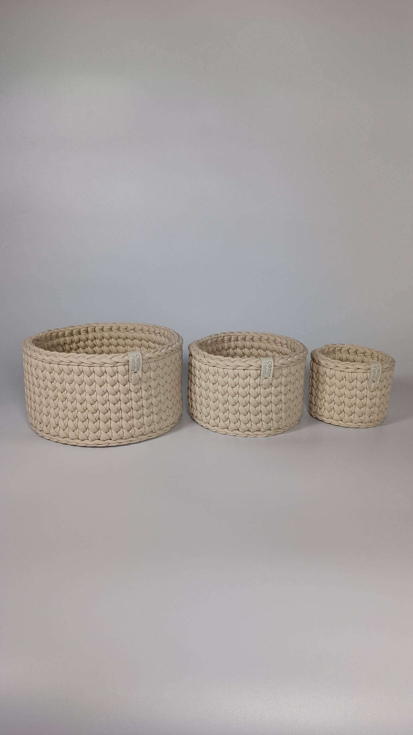 CLASSIC Set — Beige Powder | Handmade Round Crochet Storage Baskets (Set of 3)